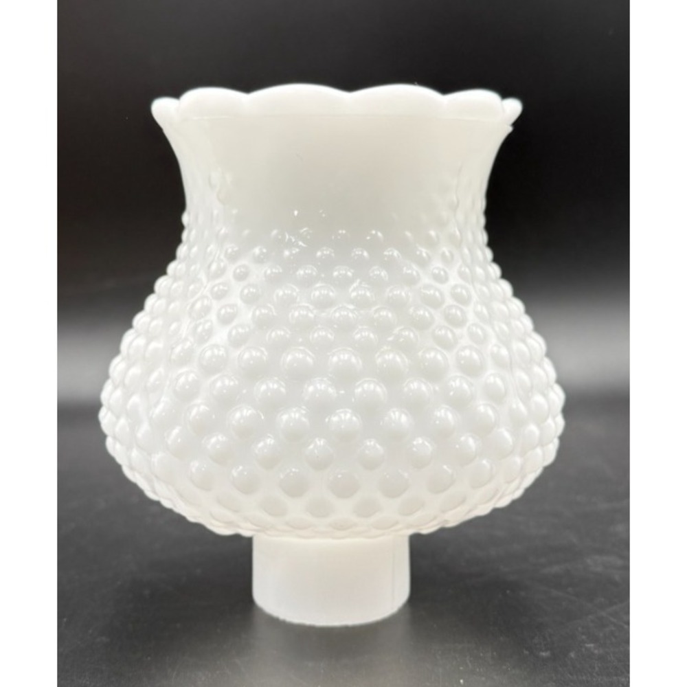 Vintage Hobnail Milk Glass Hurricane Candle Shade 5.25" Tall 1.5" Fitter Ruffled
